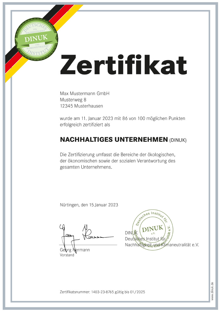 Zertifikat Nachhaltiges Unternehmen
